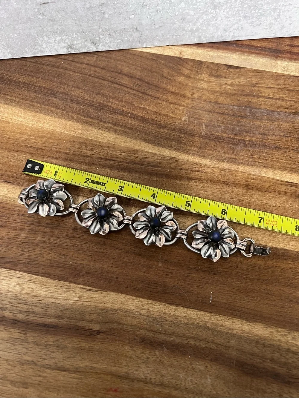 Vintage Kreisler Sterling Silver & Blue Stone Flower Link Bracelet